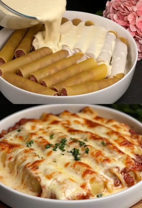 Baked Beef Cannelloni with Creamy Mozzarella Sauce
