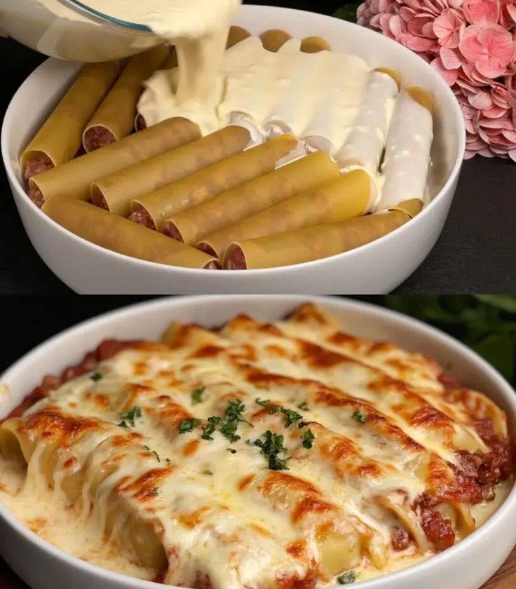 Baked Beef Cannelloni with Creamy Mozzarella Sauce