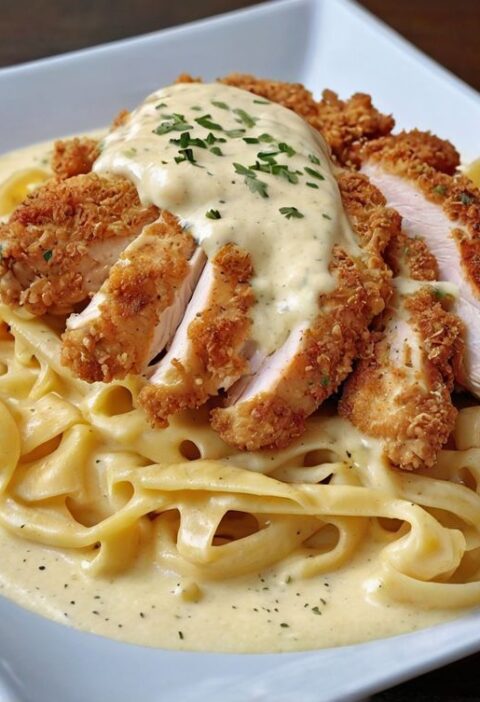 Crispy Chicken with Creamy Pasta