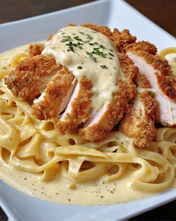 Crispy Chicken with Creamy Pasta