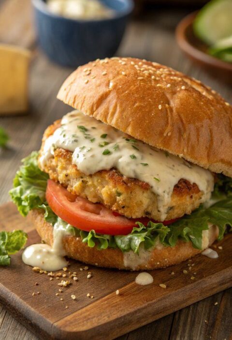 Cheddar Ranch Chicken Burgers