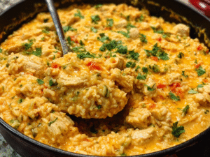 One Pot Queso Chicken and Rice