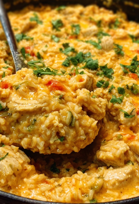 One Pot Queso Chicken and Rice