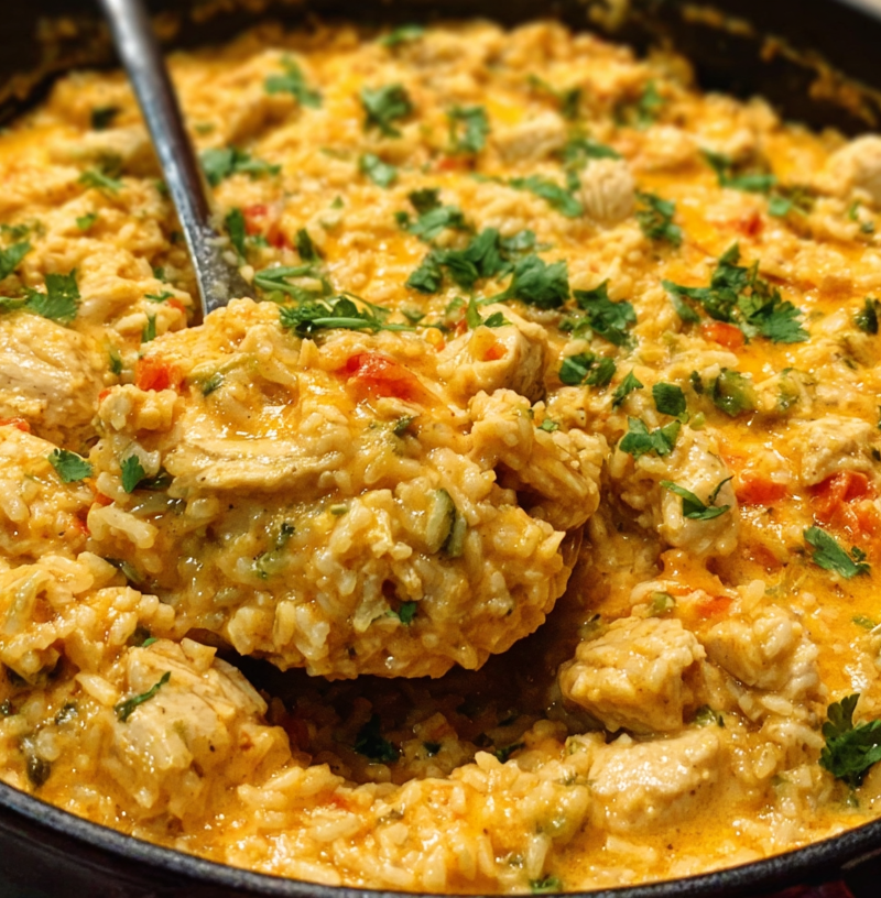 One Pot Queso Chicken and Rice