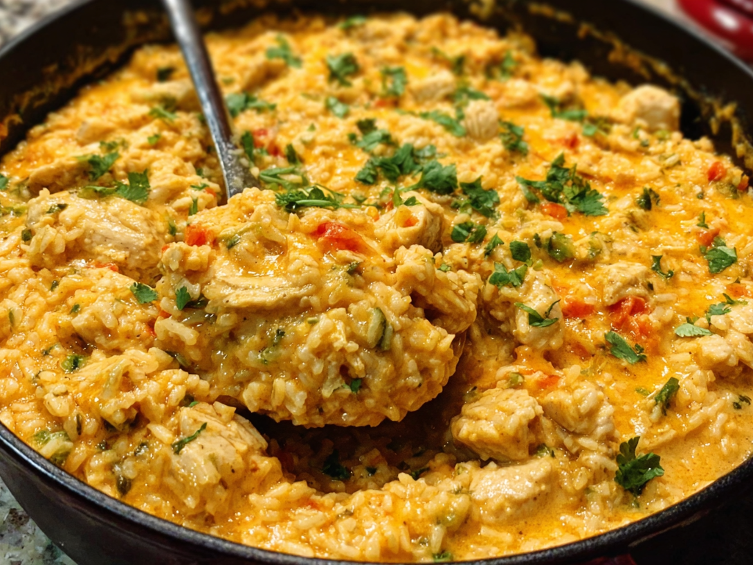 One Pot Queso Chicken and Rice