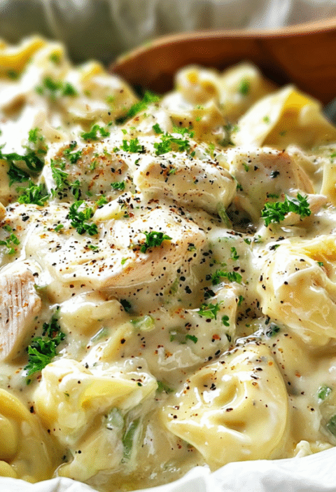 Crockpot Chicken Alfredo Tortellini