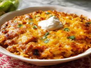 Hearty Crockpot Chicken Enchilada Casserole