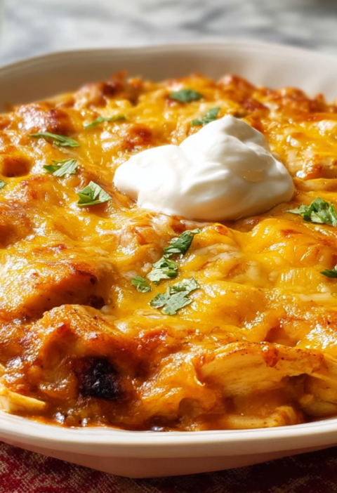 Hearty Crockpot Chicken Enchilada Casserole