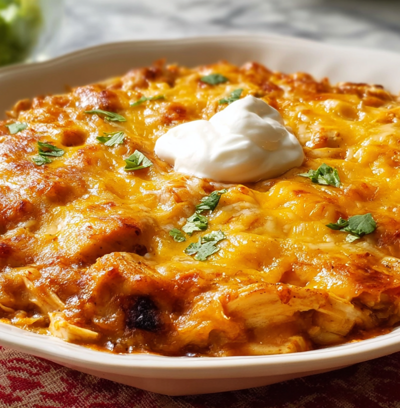 Hearty Crockpot Chicken Enchilada Casserole