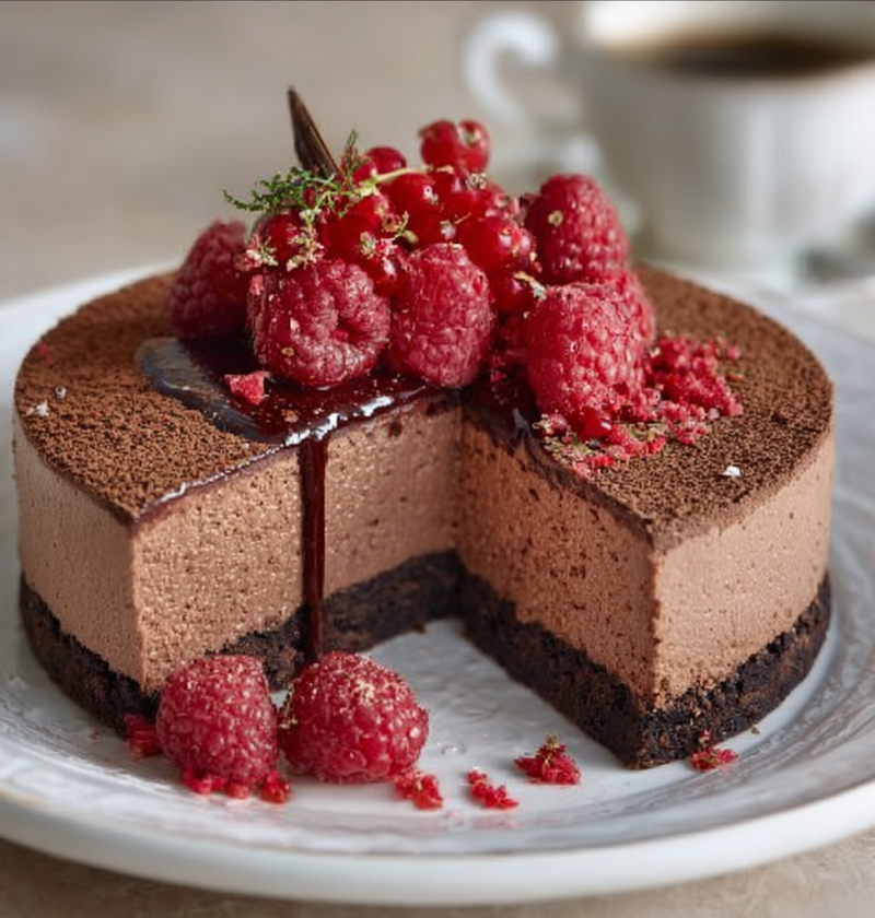 Dark Chocolate Raspberry Mousse Cake