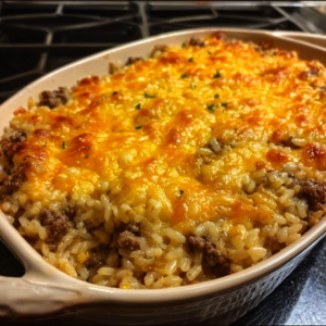 Cheesy Ground Beef and Rice Casserole